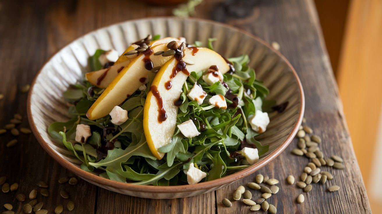 Bild Rucolasalat mit karamellisierten Birnen und Gorgonzola